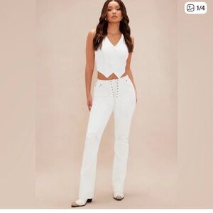 White Lace-Up Crop Top and Pants Set
